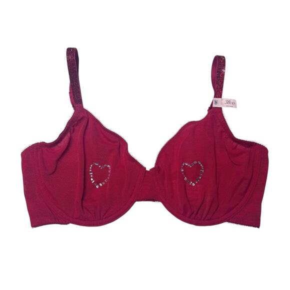 Victoria's Secret Motif Unlined Low-Cut Demi Bra Hearts Red Lacquer Size 38DD - Picture 4 of 4